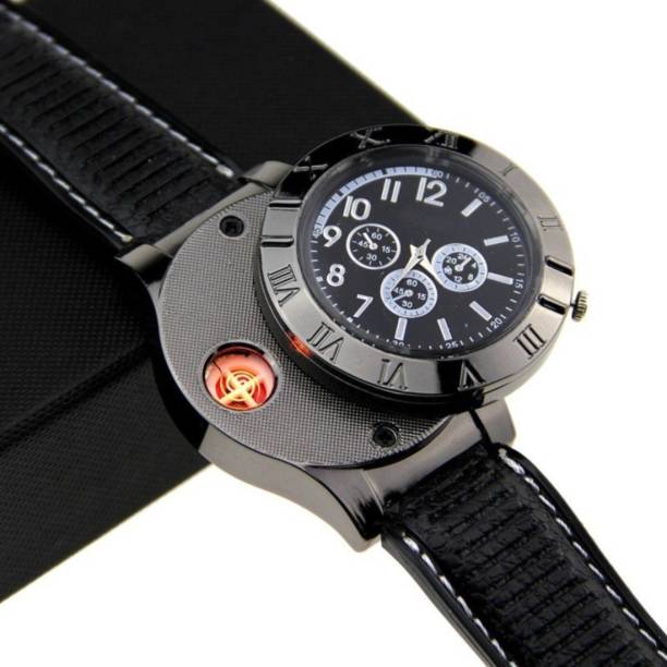 Huayue Black Gun Metal Body Imported Electronic Cigarette Lighter Watch with USB Charging Cable B1 Cigarette Lighter