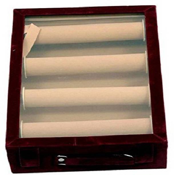 KUBER INDUSTRIES 4 Rods Transparent Bangle Organizer Velvet Coated Jewelry Storage Case Make Up Vanity Box