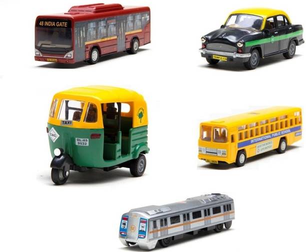 centy Collection of 5 Public transport Low Floor Bus Taxi CNG Auto City Bus Train