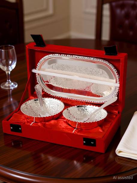Being Nawab Pack of 5 Silver Plated Silver Handcrafted Dinner Set