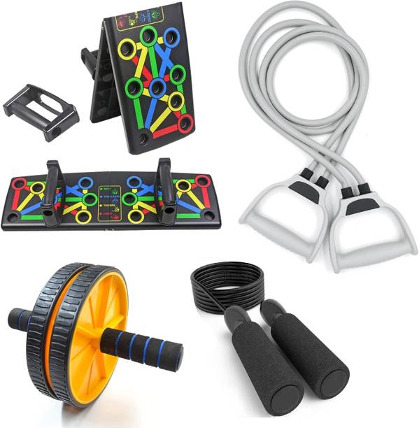 LIVOX Pushup Board with Resistance Toning tube, Ab wheel roller, Skipping Rope एब व्यायाम करने वाला
