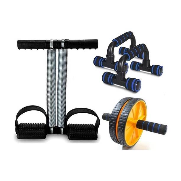 Khargadham Tummy Trimmer with AB Roller & Push Up Bars Stand for Home Gym Workout Combo Kit Ab Exerciser