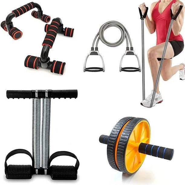 GRYPP Premium 4-in-1 Home Gym Combo Push-Up Bars, Tummy Trimmer, Roller, Toning Tube Ab Exerciser