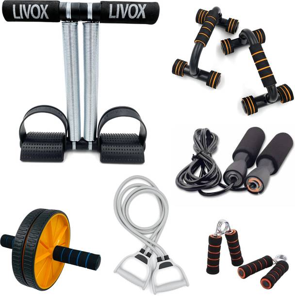 LIVOX Tummy Trimmer, Toning tube, Ab wheel Roller, Pushup Bar, Rope, 2handgrip एब व्यायाम करने वाला