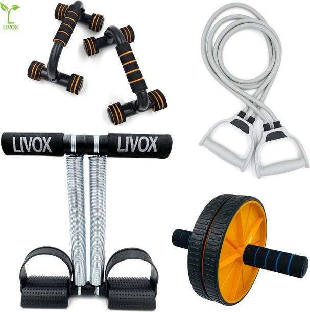 LIVOX Tummy Trimmer And Toning tube, wheel Roller With Pushup Bar. एब व्यायाम करने वाला