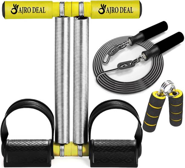 AJRO DEAL Double Spring Tummy Trimmer, Skipping Rope & Hand Gripper for Workout, Home Gym Ab Exerciser
