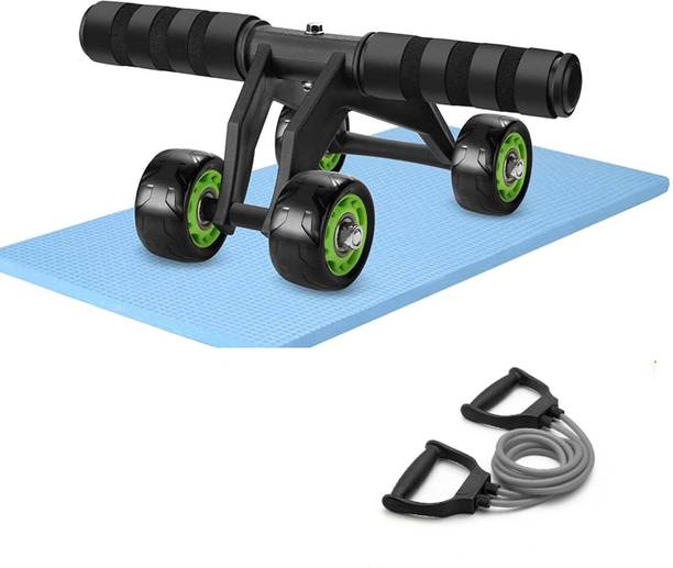 Shopeleven 4 Wheel Exercise Equipment for Workout with Knee Pad Mat Exerciser Tube Ab Exerciser