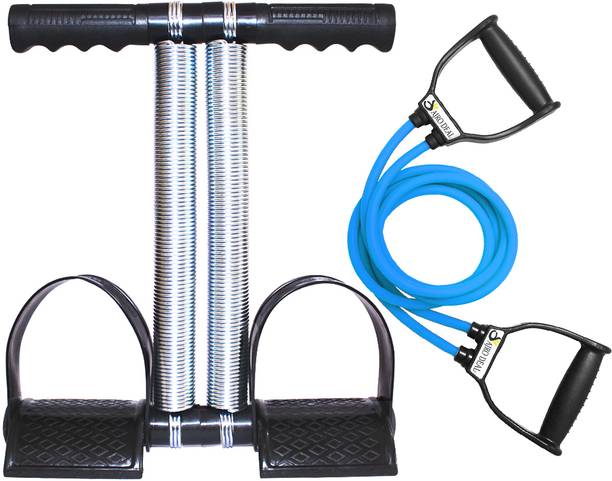 AJRO DEAL Gym Combo Double Spring Tummy Trimmer With Heavy Resistance Band Toning Tube एब व्यायाम करने वाला