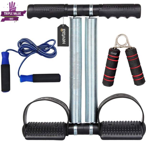 Nevtaa Double Spring Tummy Trimmer Combo with Skipping Rope & Hand Gripper Ab Exerciser