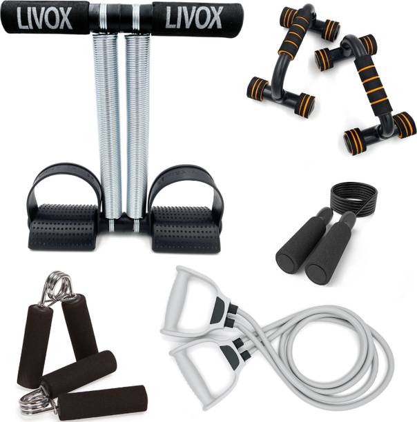 LIVOX Tummy Trimmer, Toning tube, Pushup Bar, Skipping Rope, 2handgripper एब व्यायाम करने वाला