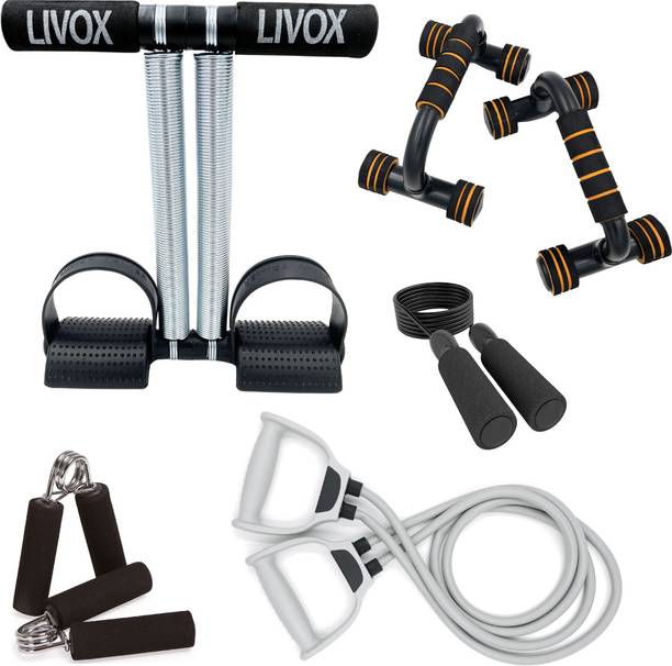 LIVOX Tummy Trimmer And Toning tube With Pushup Bar, Skipping Rope, 2 Hand Gripper एब व्यायाम करने वाला