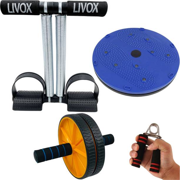 LIVOX Best Quality Tummy Trimmer With Tummy Twister And Ab Wheel Roller, 1 Hand Griper एब व्यायाम करने वाला