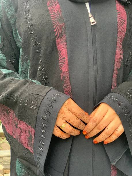 LaibaBurkha 2tone zip abaya Nida Matte Solid Abaya With Hijab