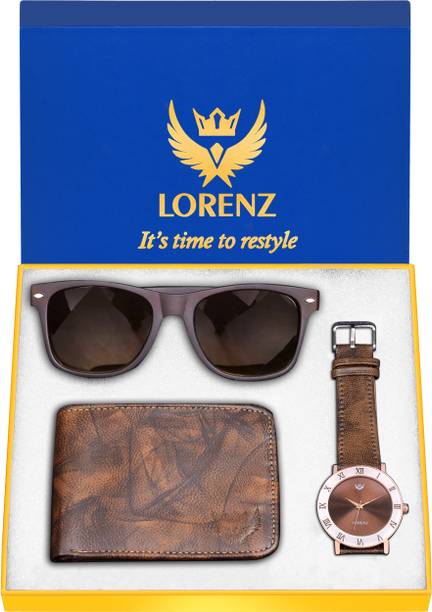 LORENZ Watch, Sunglass & Wallet Combo (Brown)
