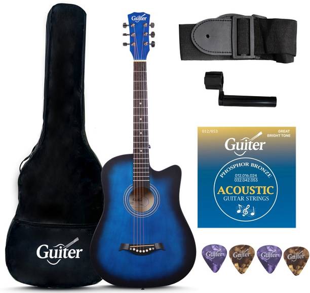 Guiter OTG-38CG Guitar Kit, 38-Inch Cutaway -With ,TRUSS ROD & Accessories Blue color Acoustic Guitar Linden Wood Rosewood Right Hand Orientation
