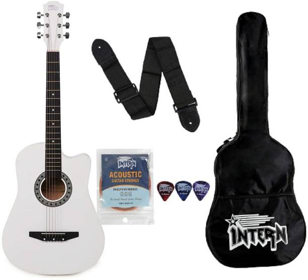 intern INT-38C-WH Acoustic Guitar Linden Wood Rosewood Right Hand Orientation