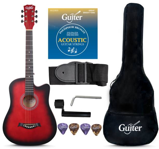 Guiter OTG-38CG 38" Cutaway Acoustic Guitar Kit Red, Truss Rod, Linden & Rosewood Build Acoustic Guitar Linden Wood Rosewood Right Hand Orientation