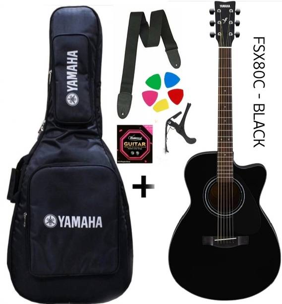 YAMAHA FSX80C - BLACK WITH COVER , BELT , STRING SET , CAPO , PICK Semi-acoustic Guitar Tonewood Rosewood