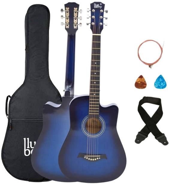 BLUEBERRY B-D38-Blue, 38Inch Inbuilt TrussRod Acoustic Guitar Linden Wood Plastic Right Hand Orientation