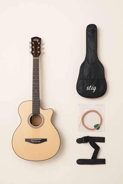 Stig 38 Inch Acoustic Guitar for Beginners with Bag, Strap, Picks & Extra Strings Acoustic Guitar Spruce Wood Linden Wood Right Hand Orientation