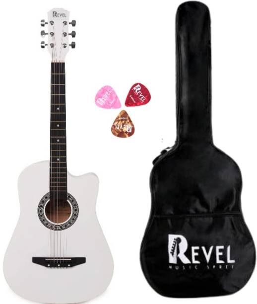 REVEL RVL-38C-LGP-WH 38 Inch Cutaway Design Guitar with bag and plectrums Acoustic Guitar Whitewood Rosewood Right Hand Orientation