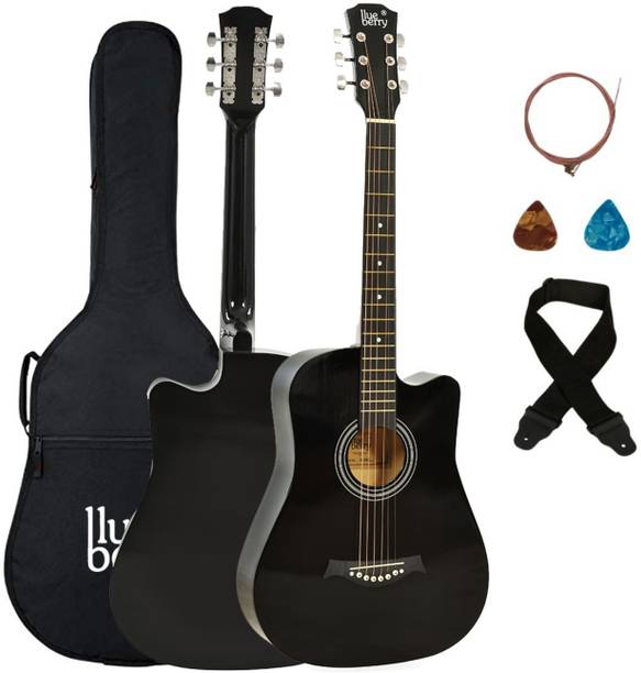 BLUEBERRY B-D38-Black, 38" Inbuilt TrussRod Acoustic Guitar Linden Wood Plastic Right Hand Orientation