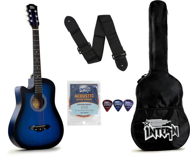 intern INT-38C-BL-L Acoustic Guitar Linden Wood Linden Wood Right Hand Orientation