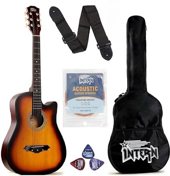 intern Acoustic Guitar Kit, With Bag, Strings, Picks & Strap Acoustic Guitar Linden Wood Rosewood Right Hand Orientation