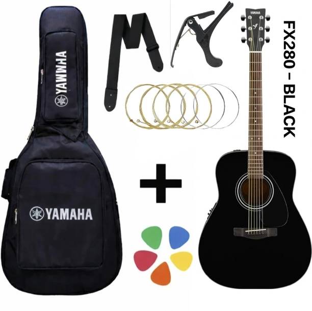 YAMAHA FX280 - BLACK WITH COVER , BELT , STRING SET , CAPO , PICK Semi-acoustic Guitar Tonewood Rosewood
