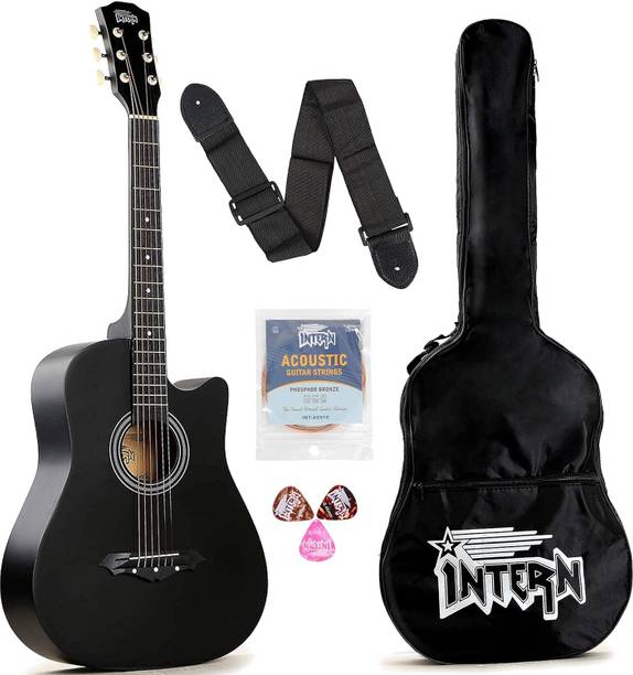 intern 38 Inch Cutaway Guitar with Bag, Strings, Pick and Strap Acoustic Guitar Basswood Willow Right Hand Orientation