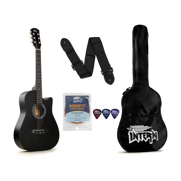 intern INT-38C-BK Acoustic Guitar Linden Wood Rosewood Right Hand Orientation