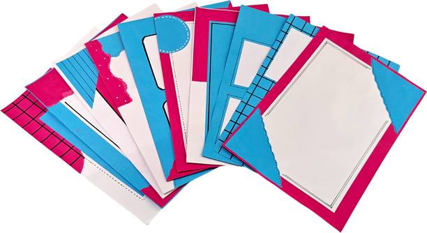 Project Banao PB Decorative A4 Scrapbook Sheets (10) | 180 GSM Teal Blue, Magenta Pink, White NA Paper Label