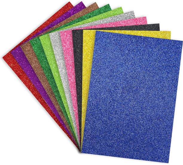 VEHAA ENTERPRISES Glitter Sparkles Foam Sheet - 2 mm Thick 10 Different Color, A4 30 cm Acrylic Sheet