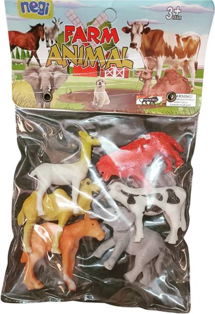 LYN Farm Animals Toy Set (Pack of 6) Cow, Horse, Sheep, Goat, Donkey & Calf Figures