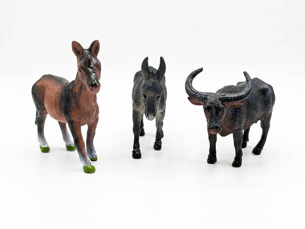 Nexkidz Realistic Animal Figures - Horse, Bull and Donkey