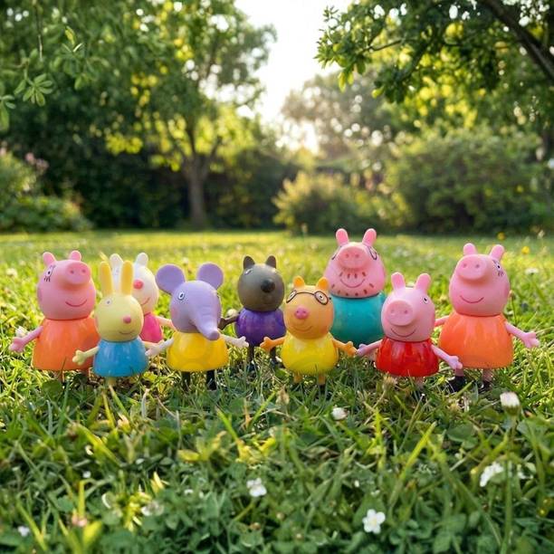 BISOKE Peppa Pig 9 Piece Figurine Set with Family & Friends Birthday Gift