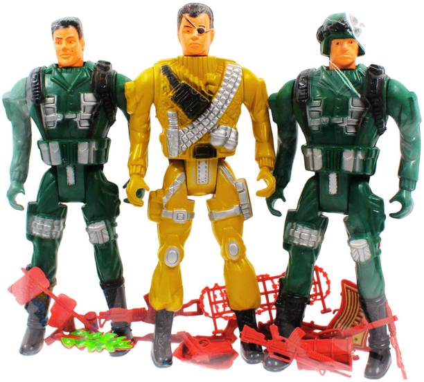 Mallexo Large Action Figure Army Soldiers Toy with Weapon for Kids 3PC Base Figures Toy