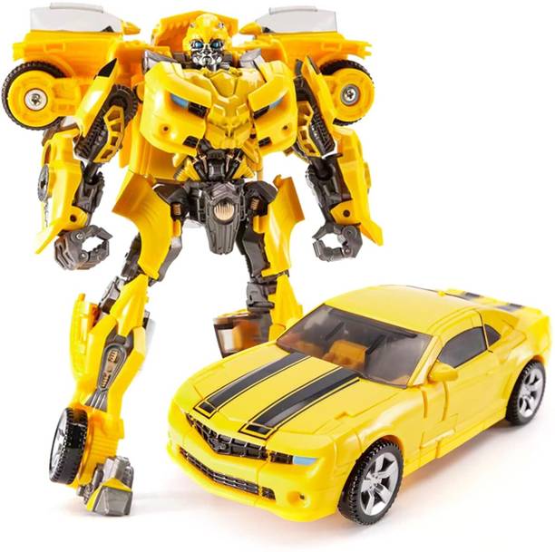 Metaformation Yellow Transforming Robot Action Figure – Car to Robot Toy for Kids 6.5 Inch