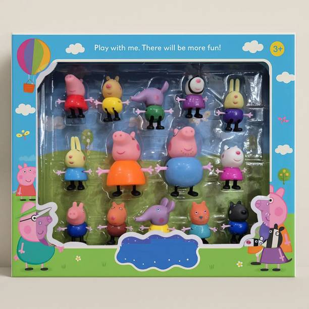 Bravia 14 Pcs Peppa Pig Toy Figures, Best Rakhi Gift for Kids, 3 Years Boy/Girls