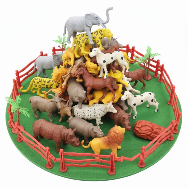 ZESTHOME 17 Piece Mini Jungle Animals Toys Set,Wild Animal Kingdom Figures Set
