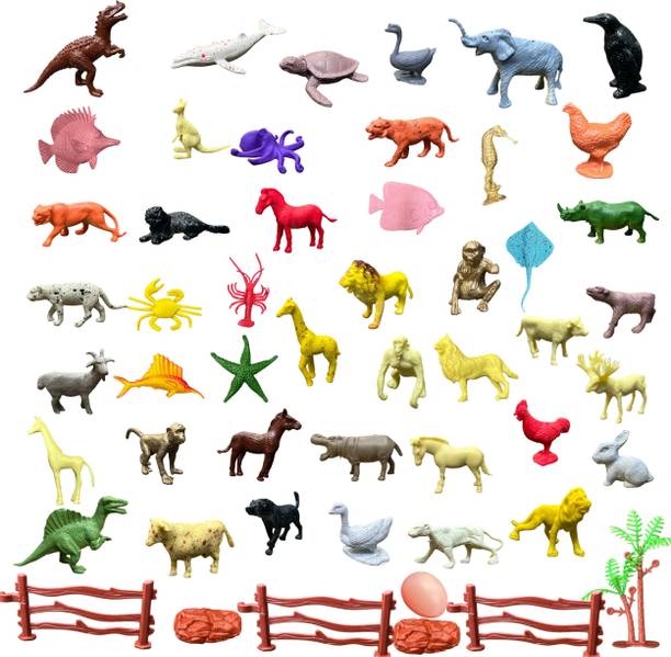 ZESTHOME 50 Small Animal Toys Set for Kids with Farm, Wild, Birds, Dinosaurs, Sea Animals