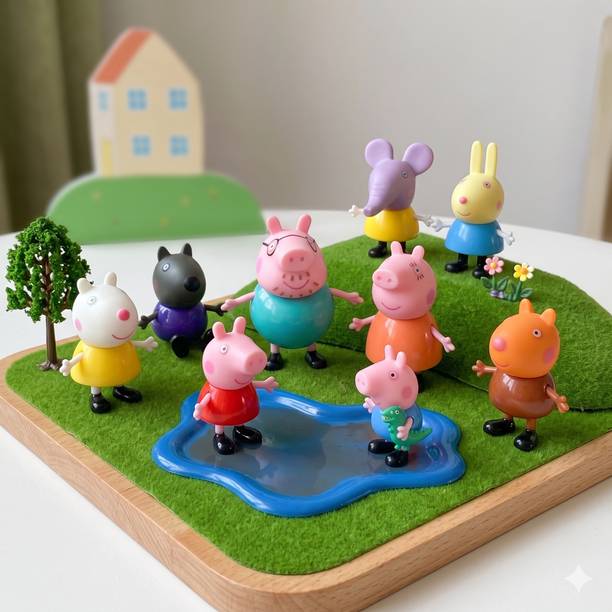 BISOKE Peppa Pig 9 Character Family & Friends Figure Set Kids Play Toy