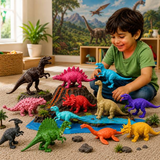 Jericos 12-Piece Realistic Dino Figures Set | Hard Rubber Dinosaur Toys for Boys & Girls