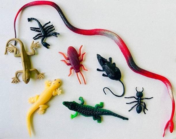 Tik C animal toys rubber snake,rat,ant,crocodile,lizard gang (set of 8)