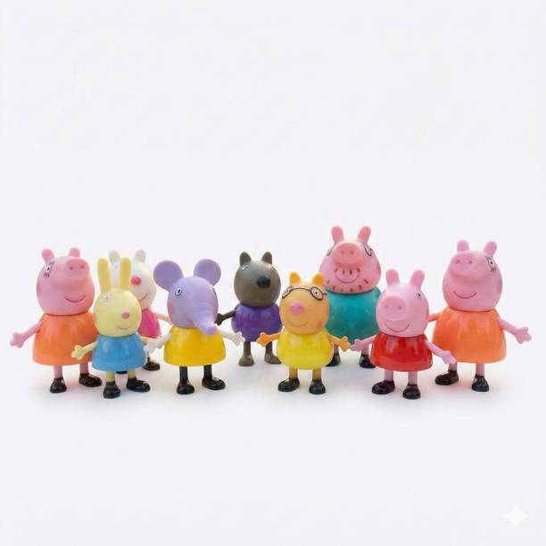 BISOKE Pig Family 9 Pcs Mini Figures Cake Topper & Play Set for Children