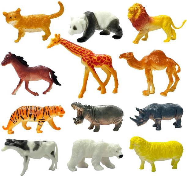 manish 12 Pcs Wild Farm Domestic Animals Toys for Kids Set Big Size