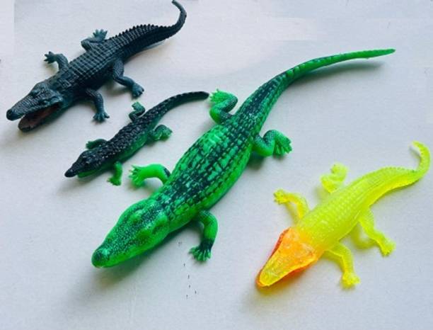 Tik C Realistic Toy Crocodile Figures, 4-Pack, Multi-Colour Rubber Alligator Play Set