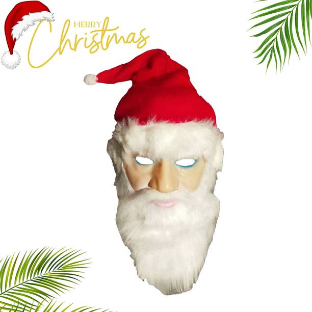 Orama Christmas Santa Latex Mask with Red Santa Hat and Beard Overhead Mask X-mas101