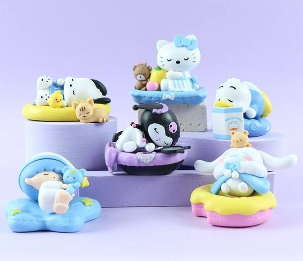 Boenjoy Gifts Kuromi, Cinnamoroll, Pochacco, Kitty, Donald Duck Sleeping Mini Figures Set of 6