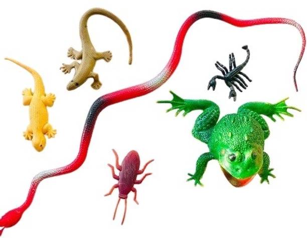 Vedy animals toys rubber snake, lizard, frog gang (set of 6)